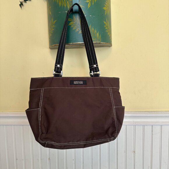Kenneth Cole Reaction Brown Tote Bag With Contrast Stitching & Multiple Pockets - Picture 1 of 6
